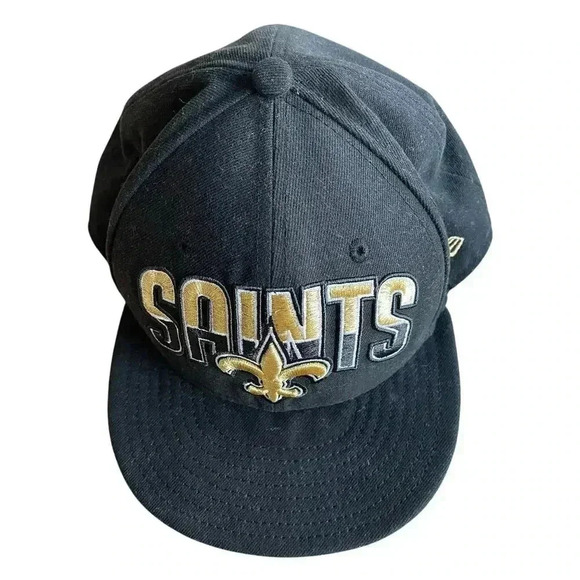 NFL New Era New Orleans Saints 59Fifty Hat Cap Sz 7 3/4 Embroidered Gold Brim - Picture 3 of 9
